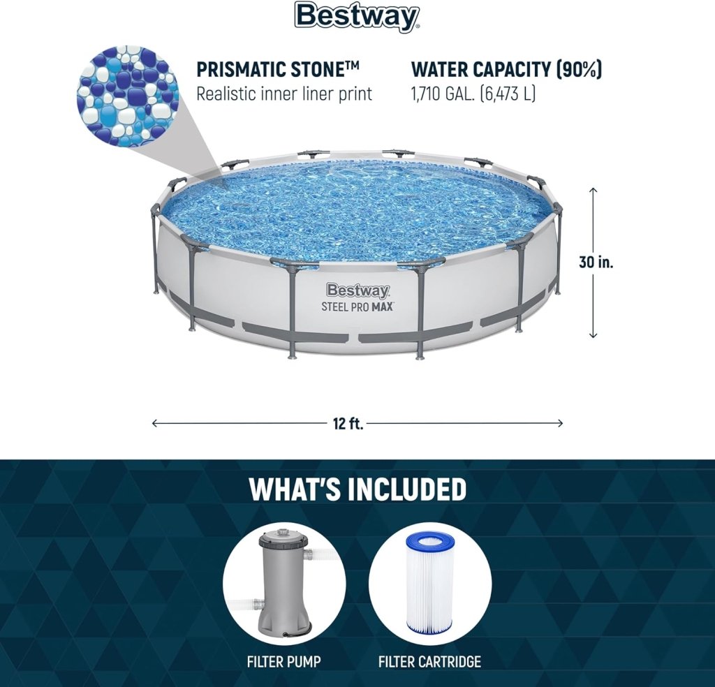 Steel Pro MAX 10 Foot x 30 Inch Round Metal Frame Above Ground Outdoor Backyard Swimming Pool Set with 330 GPH Filter Pump - Wigtrends