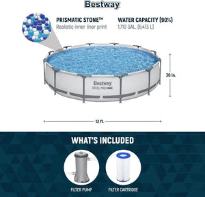 Steel Pro MAX 10 Foot x 30 Inch Round Metal Frame Above Ground Outdoor Backyard Swimming Pool Set with 330 GPH Filter Pump - Wigtrends