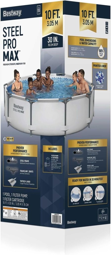 Steel Pro MAX 10 Foot x 30 Inch Round Metal Frame Above Ground Outdoor Backyard Swimming Pool Set with 330 GPH Filter Pump - Wigtrends