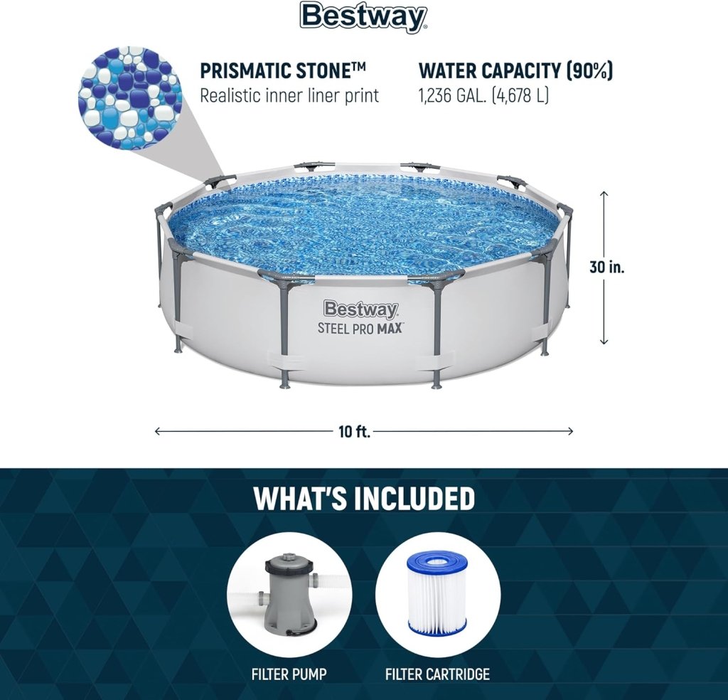 Steel Pro MAX 10 Foot x 30 Inch Round Metal Frame Above Ground Outdoor Backyard Swimming Pool Set with 330 GPH Filter Pump - Wigtrends