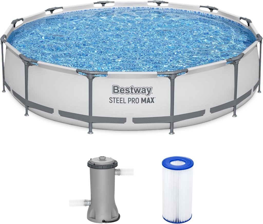 Steel Pro MAX 10 Foot x 30 Inch Round Metal Frame Above Ground Outdoor Backyard Swimming Pool Set with 330 GPH Filter Pump - Wigtrends