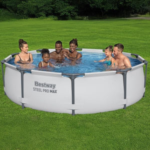 Steel Pro MAX 10 Foot x 30 Inch Round Metal Frame Above Ground Outdoor Backyard Swimming Pool Set with 330 GPH Filter Pump - Wigtrends