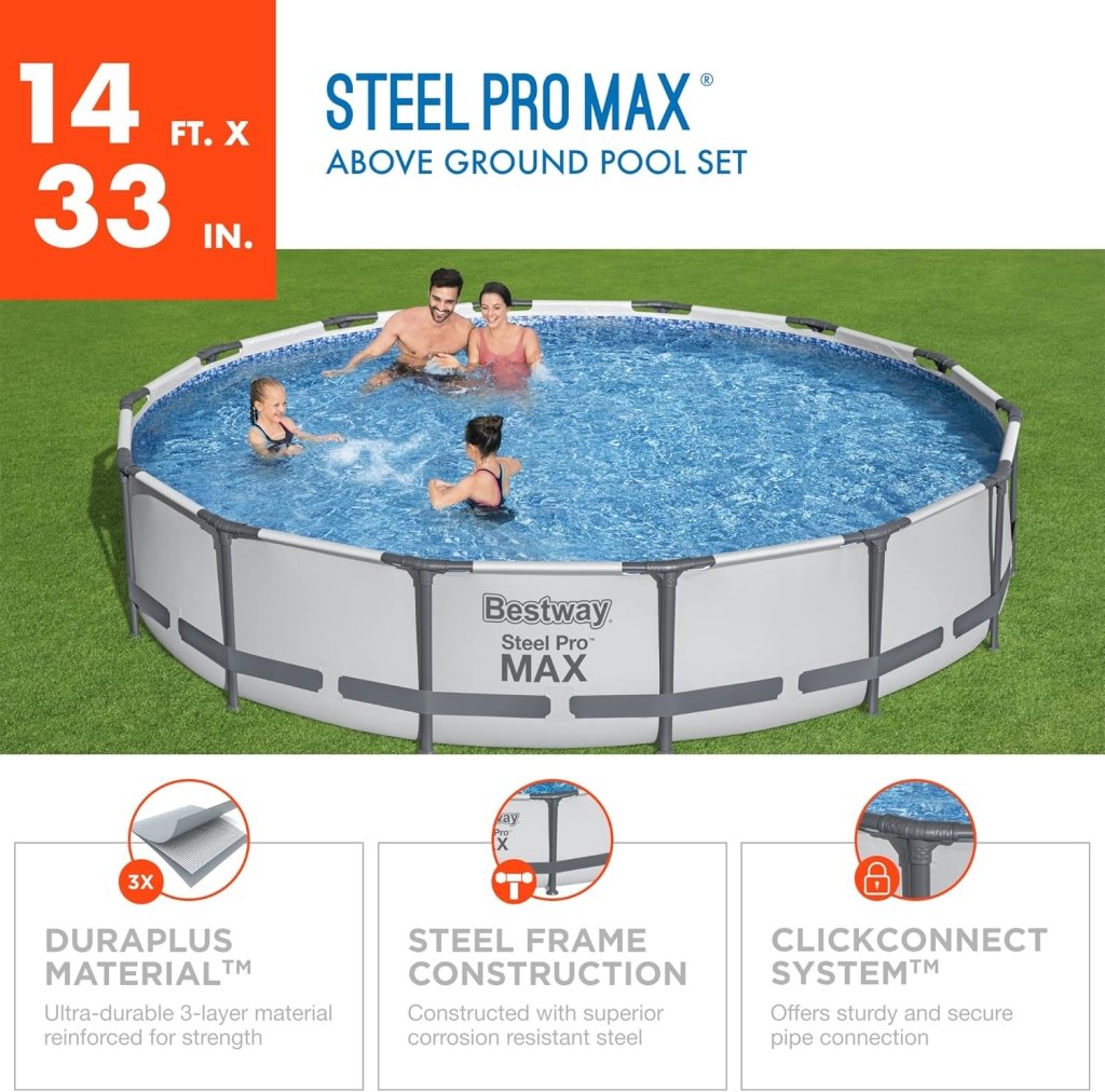 Steel Pro MAX 10 Foot x 30 Inch Round Metal Frame Above Ground Outdoor Backyard Swimming Pool Set with 330 GPH Filter Pump - Wigtrends