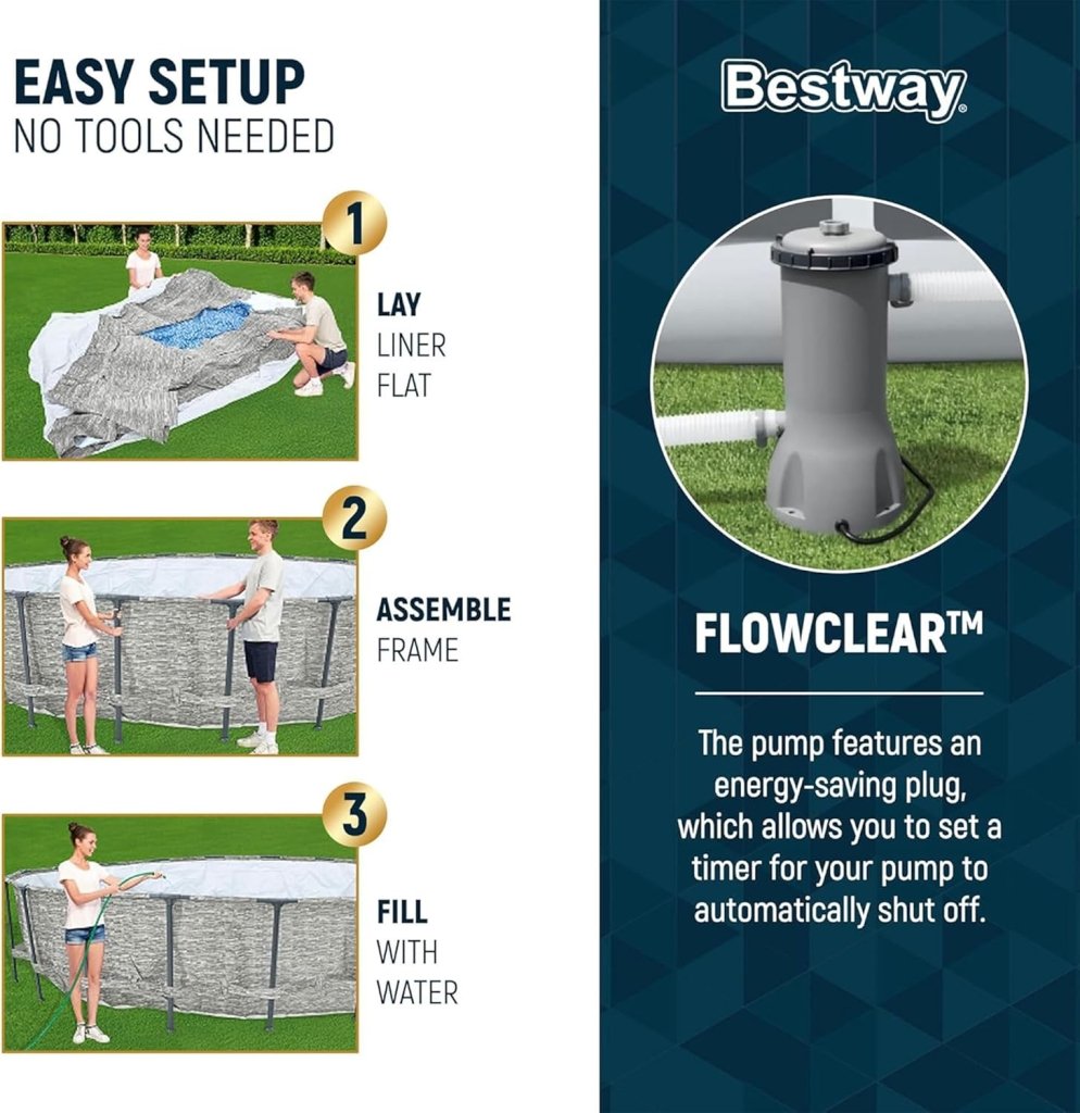 Steel Pro MAX 14 Foot x 48 Inch Round Metal Frame Above Ground Outdoor Swimming Pool Set with 1,000 Filter Pump, Ladder, and Cover, Gray - Wigtrends