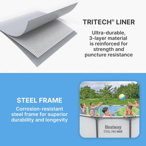 Steel Pro MAX 14 Foot x 48 Inch Round Metal Frame Above Ground Outdoor Swimming Pool Set with 1,000 Filter Pump, Ladder, and Cover, Gray - Wigtrends