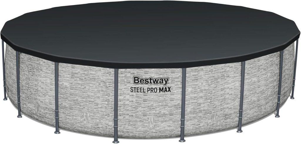 Steel Pro MAX 14 Foot x 48 Inch Round Metal Frame Above Ground Outdoor Swimming Pool Set with 1,000 Filter Pump, Ladder, and Cover, Gray - Wigtrends