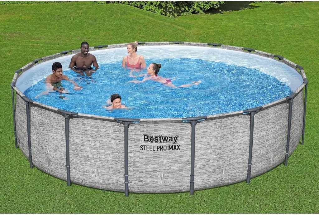 Steel Pro MAX 14 Foot x 48 Inch Round Metal Frame Above Ground Outdoor Swimming Pool Set with 1,000 Filter Pump, Ladder, and Cover, Gray - Wigtrends