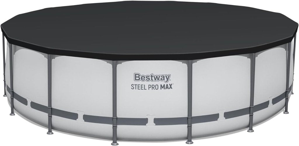 Steel Pro MAX 14 Foot x 48 Inch Round Metal Frame Above Ground Outdoor Swimming Pool Set with 1,000 Filter Pump, Ladder, and Cover, Gray - Wigtrends