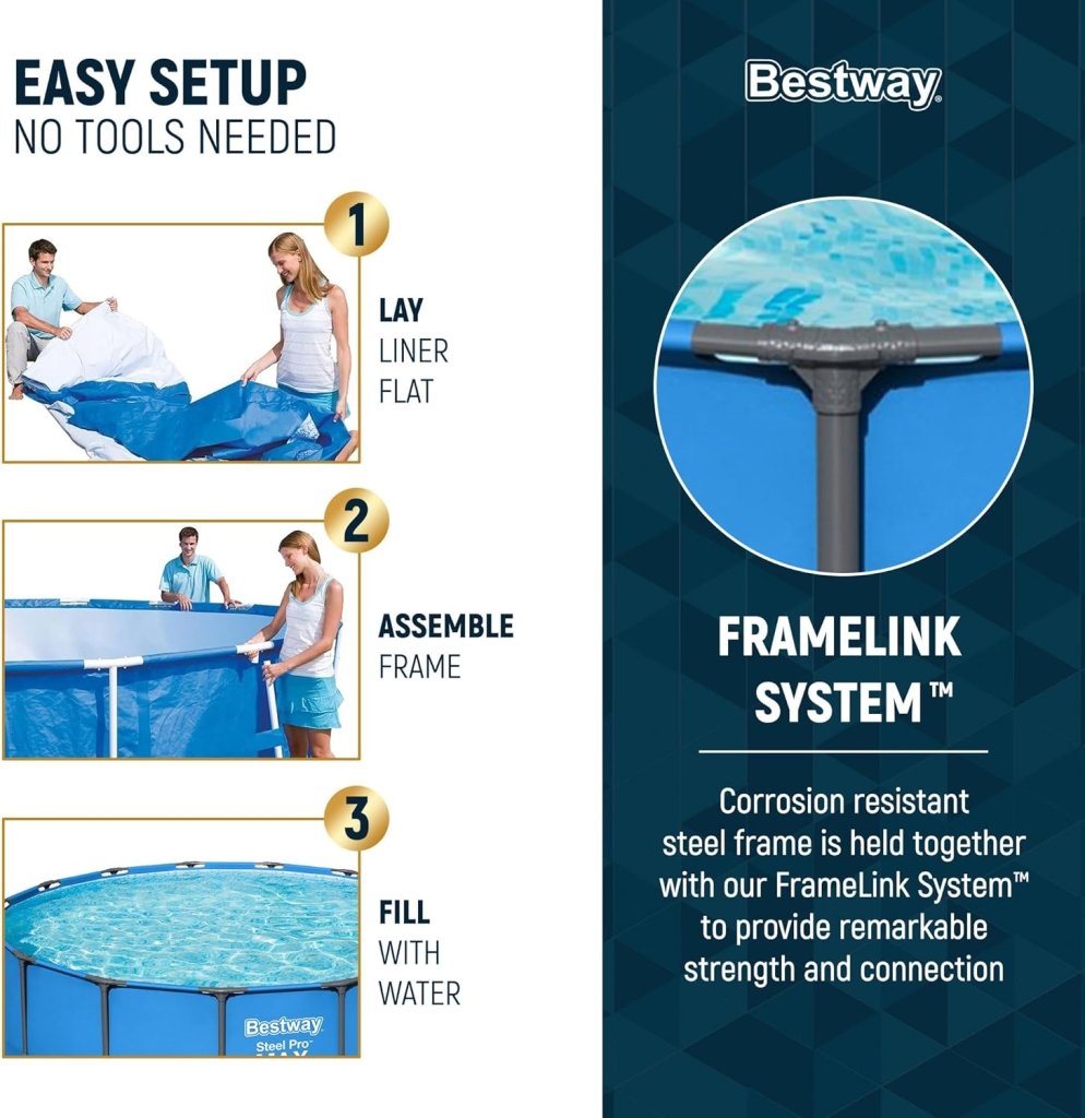 Steel Pro MAX 14 Foot x 48 Inch Round Metal Frame Above Ground Outdoor Swimming Pool Set with 1,000 Filter Pump, Ladder, and Cover, Gray - Wigtrends