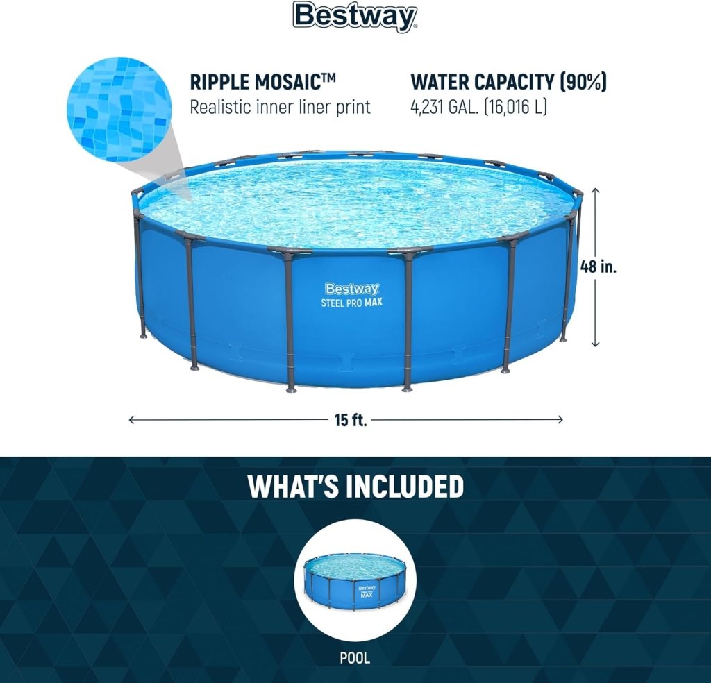 Steel Pro MAX 14 Foot x 48 Inch Round Metal Frame Above Ground Outdoor Swimming Pool Set with 1,000 Filter Pump, Ladder, and Cover, Gray - Wigtrends