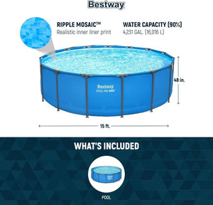 Steel Pro MAX 14 Foot x 48 Inch Round Metal Frame Above Ground Outdoor Swimming Pool Set with 1,000 Filter Pump, Ladder, and Cover, Gray - Wigtrends