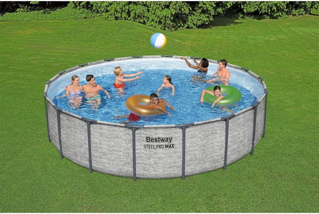 Steel Pro MAX 14 Foot x 48 Inch Round Metal Frame Above Ground Outdoor Swimming Pool Set with 1,000 Filter Pump, Ladder, and Cover, Gray - Wigtrends