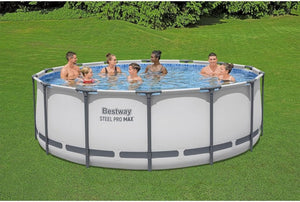 Steel Pro MAX 14 Foot x 48 Inch Round Metal Frame Above Ground Outdoor Swimming Pool Set with 1,000 Filter Pump, Ladder, and Cover, Gray - Wigtrends