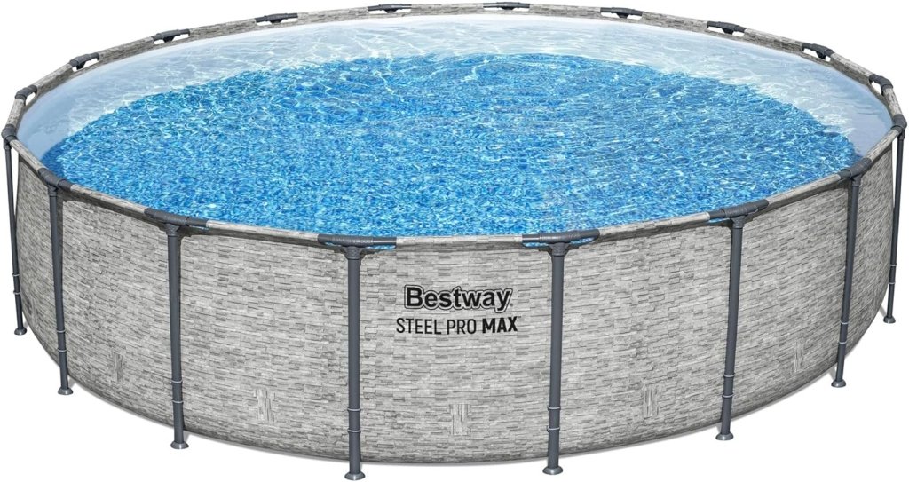 Steel Pro MAX 14 Foot x 48 Inch Round Metal Frame Above Ground Outdoor Swimming Pool Set with 1,000 Filter Pump, Ladder, and Cover, Gray - Wigtrends