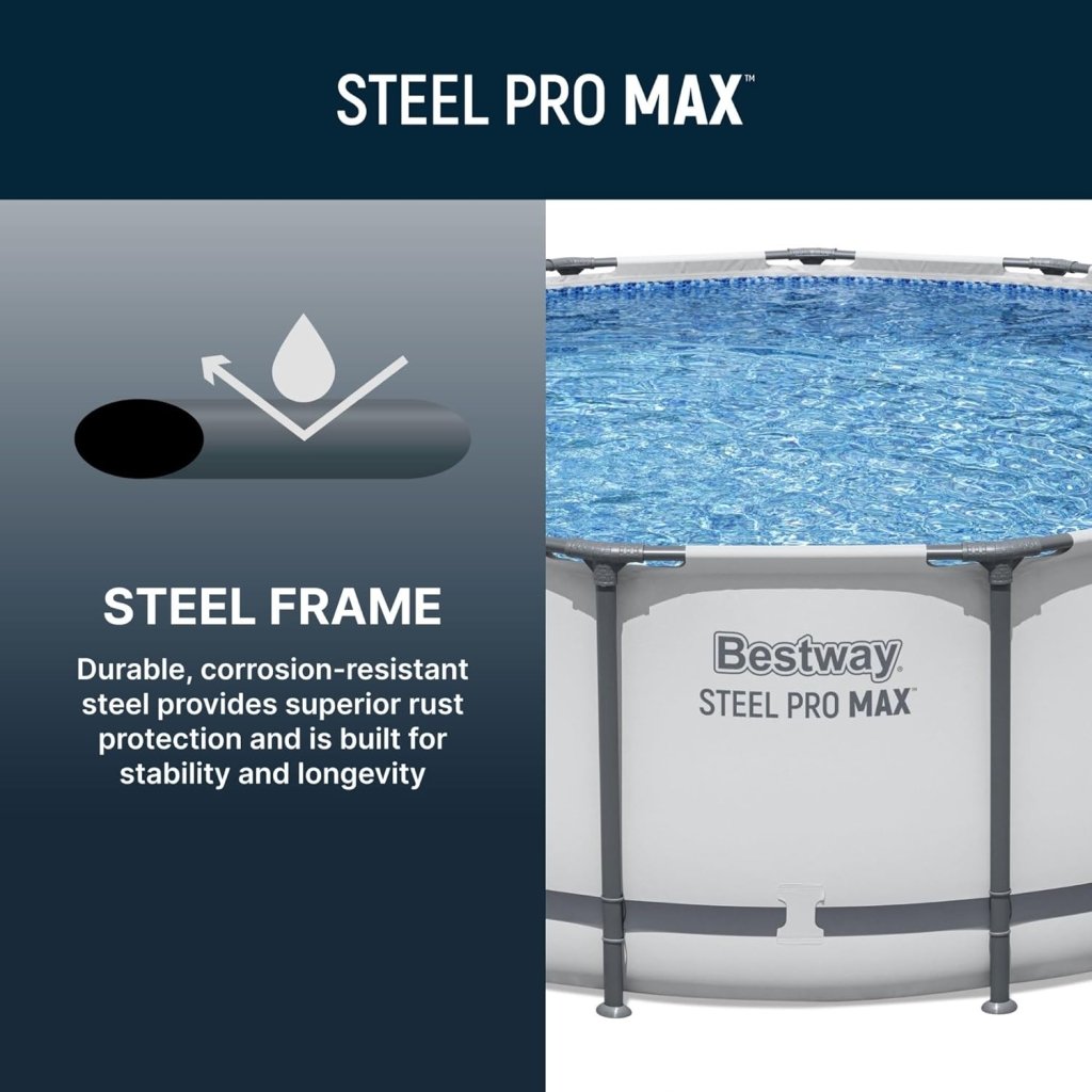 Steel Pro MAX 14 Foot x 48 Inch Round Metal Frame Above Ground Outdoor Swimming Pool Set with 1,000 Filter Pump, Ladder, and Cover, Gray - Wigtrends