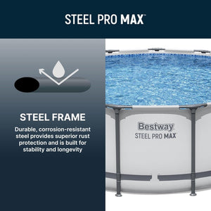 Steel Pro MAX 14 Foot x 48 Inch Round Metal Frame Above Ground Outdoor Swimming Pool Set with 1,000 Filter Pump, Ladder, and Cover, Gray - Wigtrends