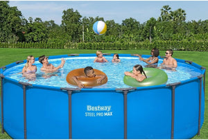 Steel Pro MAX 14 Foot x 48 Inch Round Metal Frame Above Ground Outdoor Swimming Pool Set with 1,000 Filter Pump, Ladder, and Cover, Gray - Wigtrends