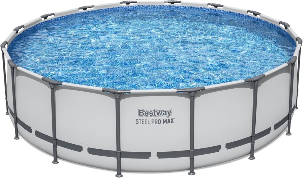 Steel Pro MAX 14 Foot x 48 Inch Round Metal Frame Above Ground Outdoor Swimming Pool Set with 1,000 Filter Pump, Ladder, and Cover, Gray - Wigtrends