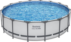 Steel Pro MAX 14 Foot x 48 Inch Round Metal Frame Above Ground Outdoor Swimming Pool Set with 1,000 Filter Pump, Ladder, and Cover, Gray - Wigtrends