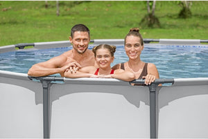 Steel Pro MAX 14 Foot x 48 Inch Round Metal Frame Above Ground Outdoor Swimming Pool Set with 1,000 Filter Pump, Ladder, and Cover, Gray - Wigtrends