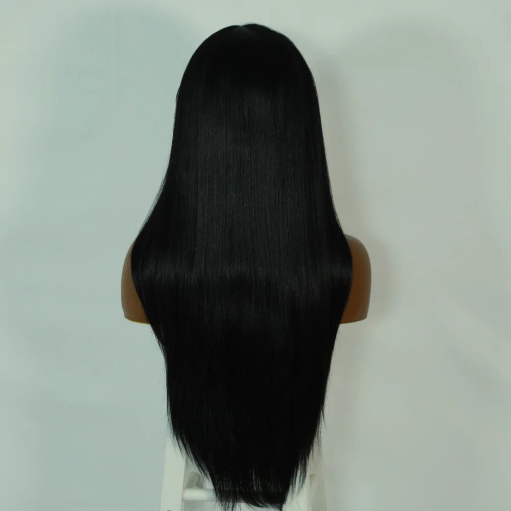 Straight Long Jet Black Synthetic Wig with Bangs - Wigtrends