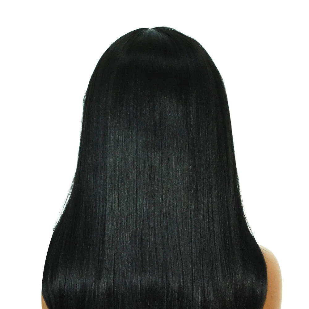 Straight Long Jet Black Synthetic Wig with Bangs - Wigtrends