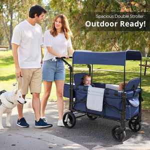 Stroller Wagon for Kids, Wagon Stroller Toddlers 2 Seaters, All - Terrain Baby Wagon Outdoor with Canopy, Parent Organizer, Adjustable Handle & Pull Bar for Infants and Toddlers, Gray - Wigtrends