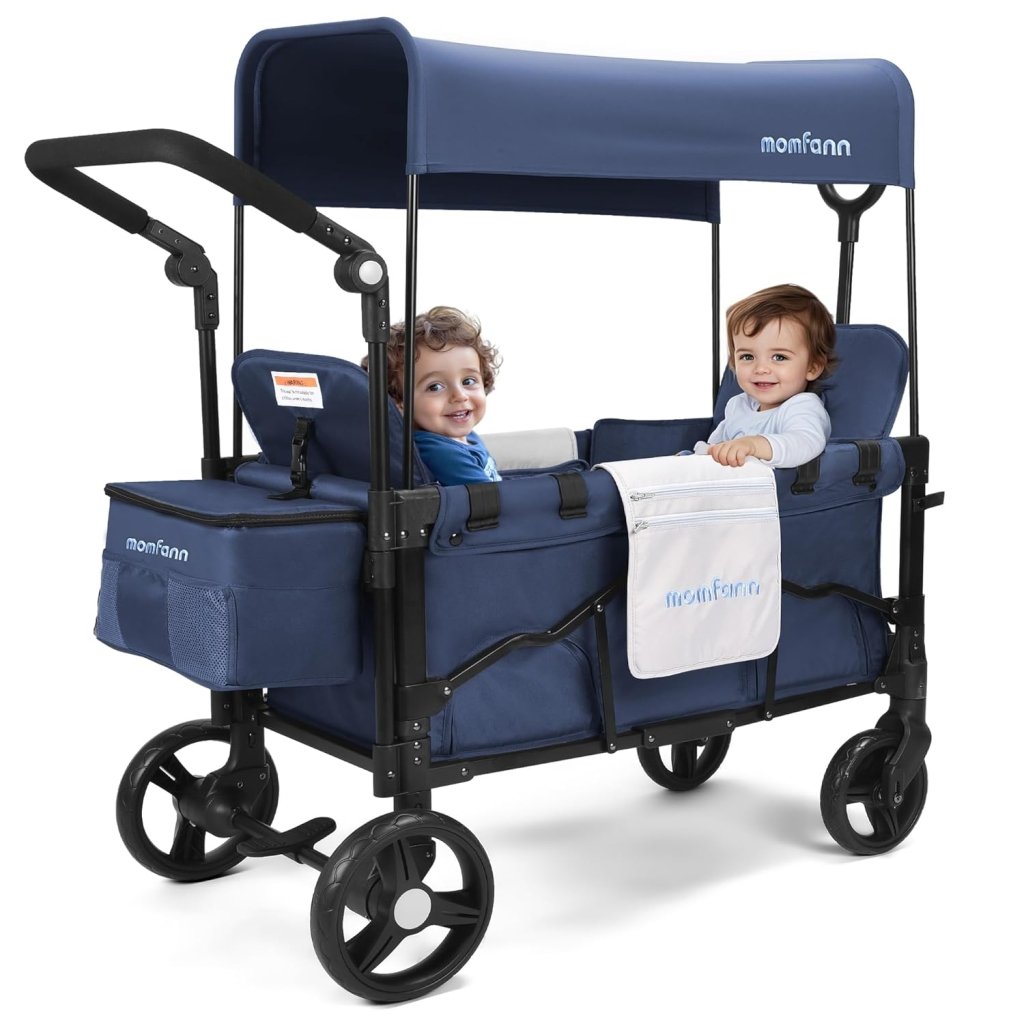 Stroller Wagon for Kids, Wagon Stroller Toddlers 2 Seaters, All - Terrain Baby Wagon Outdoor with Canopy, Parent Organizer, Adjustable Handle & Pull Bar for Infants and Toddlers, Gray - Wigtrends