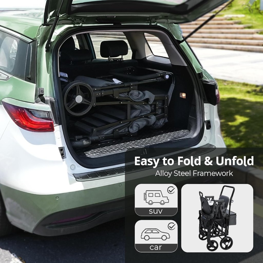 Stroller Wagon for Kids, Wagon Stroller Toddlers 2 Seaters, All - Terrain Baby Wagon Outdoor with Canopy, Parent Organizer, Adjustable Handle & Pull Bar for Infants and Toddlers, Gray - Wigtrends