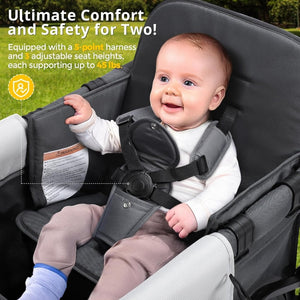Stroller Wagon for Kids, Wagon Stroller Toddlers 2 Seaters, All - Terrain Baby Wagon Outdoor with Canopy, Parent Organizer, Adjustable Handle & Pull Bar for Infants and Toddlers, Gray - Wigtrends