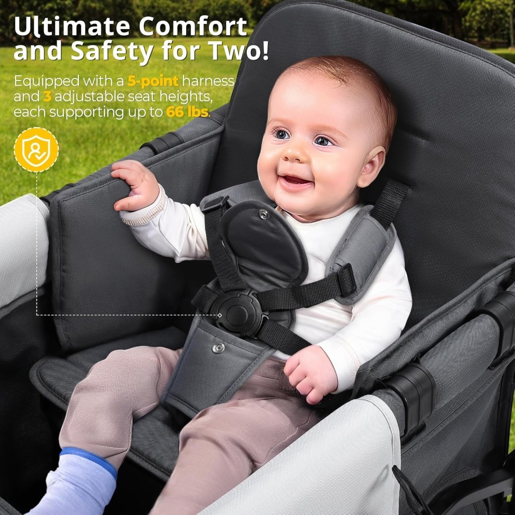 Stroller Wagon for Kids, Wagon Stroller Toddlers 2 Seaters, All - Terrain Baby Wagon Outdoor with Canopy, Parent Organizer, Adjustable Handle & Pull Bar for Infants and Toddlers, Gray - Wigtrends