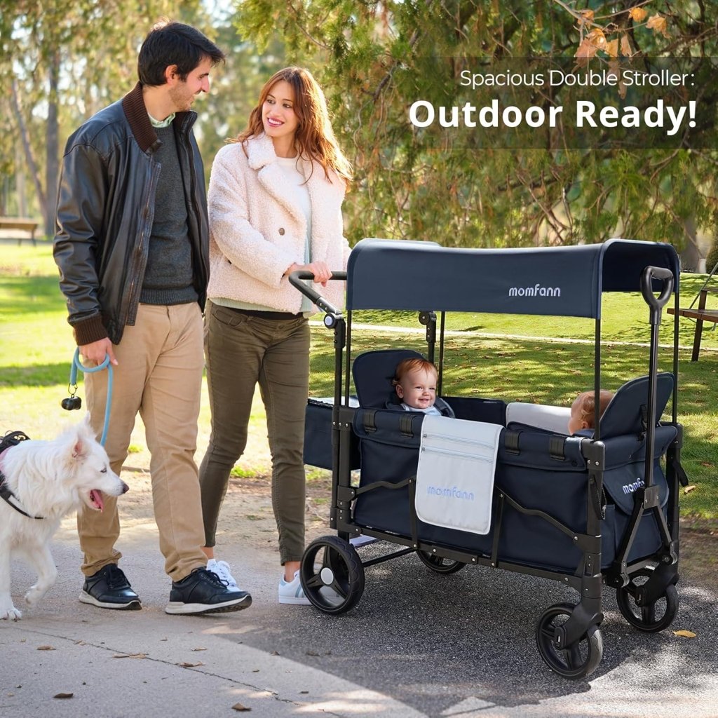 Stroller Wagon for Kids, Wagon Stroller Toddlers 2 Seaters, All - Terrain Baby Wagon Outdoor with Canopy, Parent Organizer, Adjustable Handle & Pull Bar for Infants and Toddlers, Gray - Wigtrends