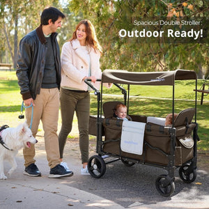 Stroller Wagon for Kids, Wagon Stroller Toddlers 2 Seaters, All - Terrain Baby Wagon Outdoor with Canopy, Parent Organizer, Adjustable Handle & Pull Bar for Infants and Toddlers, Gray - Wigtrends