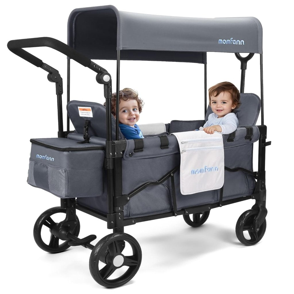 Stroller Wagon for Kids, Wagon Stroller Toddlers 2 Seaters, All - Terrain Baby Wagon Outdoor with Canopy, Parent Organizer, Adjustable Handle & Pull Bar for Infants and Toddlers, Gray - Wigtrends