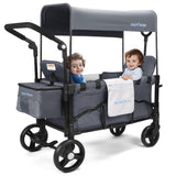 Stroller Wagon for Kids, Wagon Stroller Toddlers 2 Seaters, All - Terrain Baby Wagon Outdoor with Canopy, Parent Organizer, Adjustable Handle & Pull Bar for Infants and Toddlers, Gray - Wigtrends