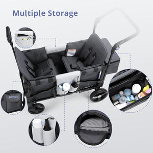 Stroller Wagon for Kids, Wagon Stroller Toddlers 2 Seaters, All - Terrain Baby Wagon Outdoor with Canopy, Parent Organizer, Adjustable Handle & Pull Bar for Infants and Toddlers, Gray - Wigtrends