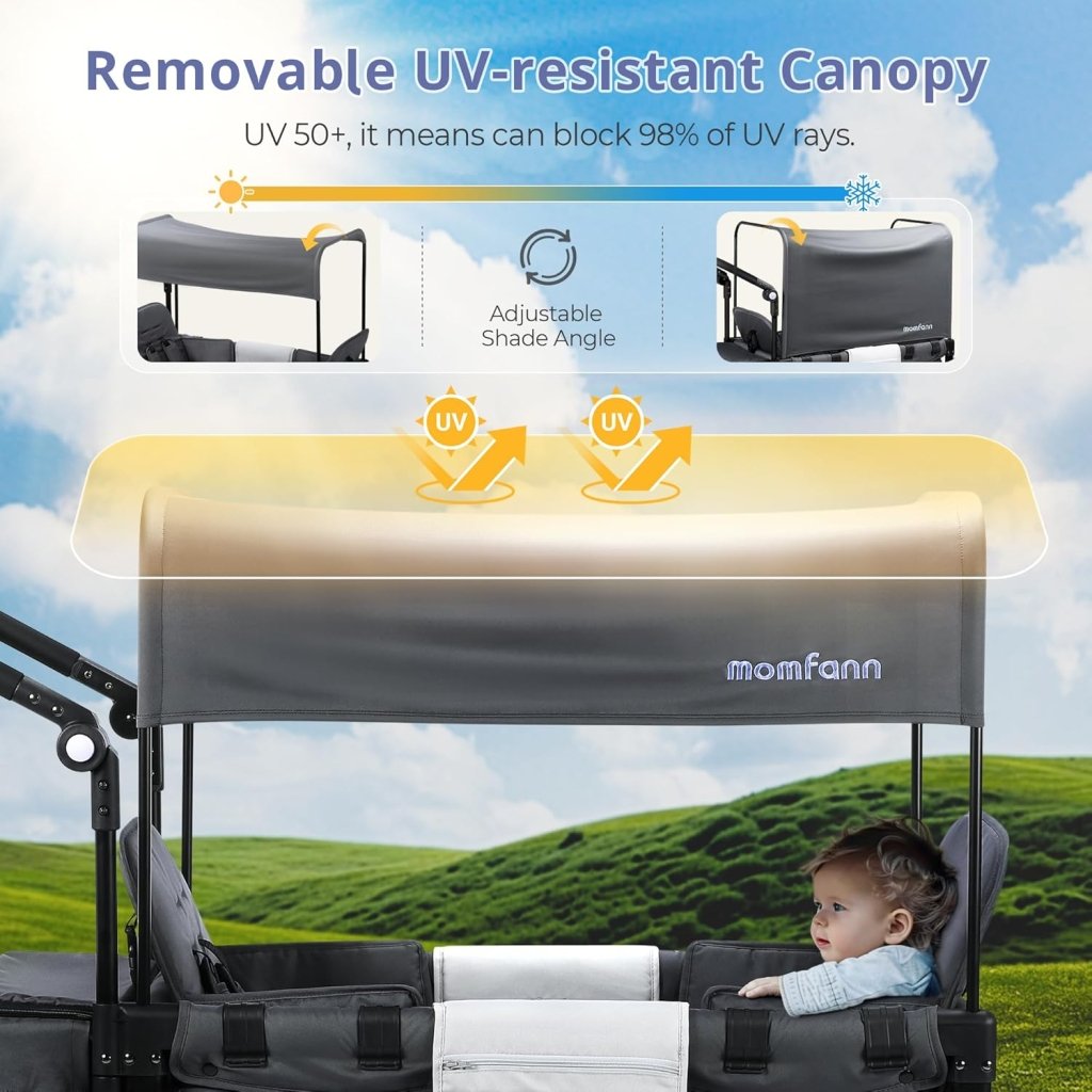 Stroller Wagon for Kids, Wagon Stroller Toddlers 2 Seaters, All - Terrain Baby Wagon Outdoor with Canopy, Parent Organizer, Adjustable Handle & Pull Bar for Infants and Toddlers, Gray - Wigtrends