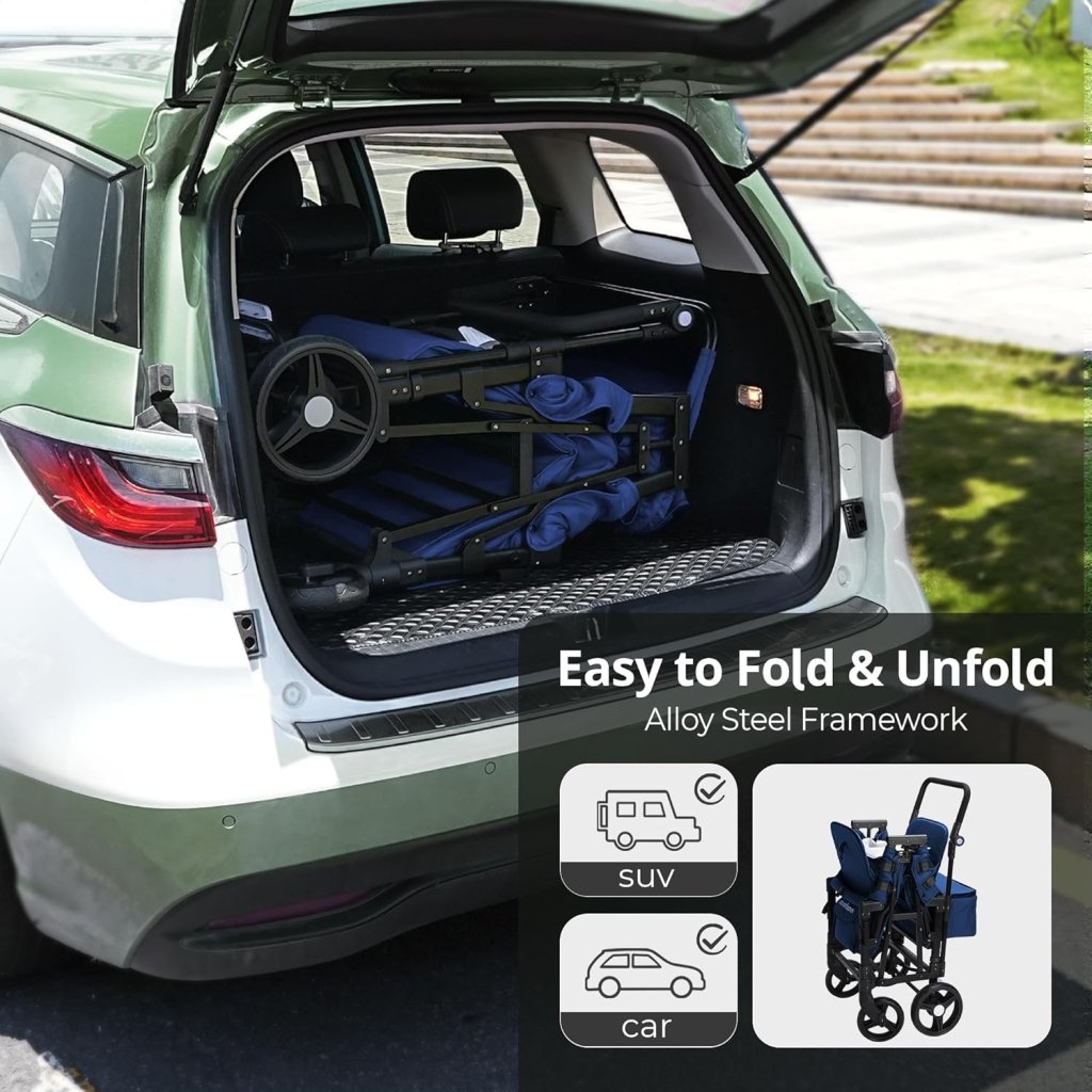 Stroller Wagon for Kids, Wagon Stroller Toddlers 2 Seaters, All - Terrain Baby Wagon Outdoor with Canopy, Parent Organizer, Adjustable Handle & Pull Bar for Infants and Toddlers, Gray - Wigtrends