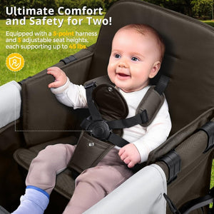 Stroller Wagon for Kids, Wagon Stroller Toddlers 2 Seaters, All - Terrain Baby Wagon Outdoor with Canopy, Parent Organizer, Adjustable Handle & Pull Bar for Infants and Toddlers, Gray - Wigtrends