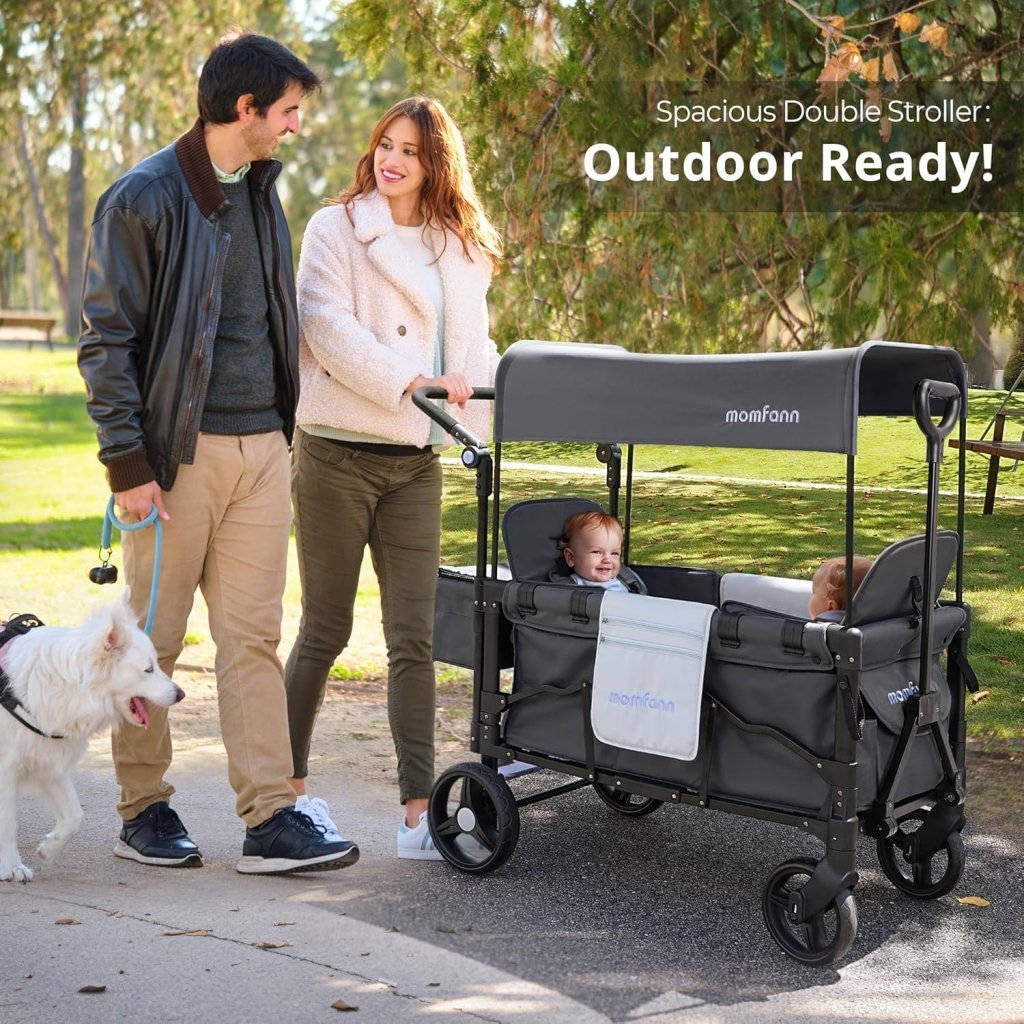 Stroller Wagon for Kids, Wagon Stroller Toddlers 2 Seaters, All - Terrain Baby Wagon Outdoor with Canopy, Parent Organizer, Adjustable Handle & Pull Bar for Infants and Toddlers, Gray - Wigtrends