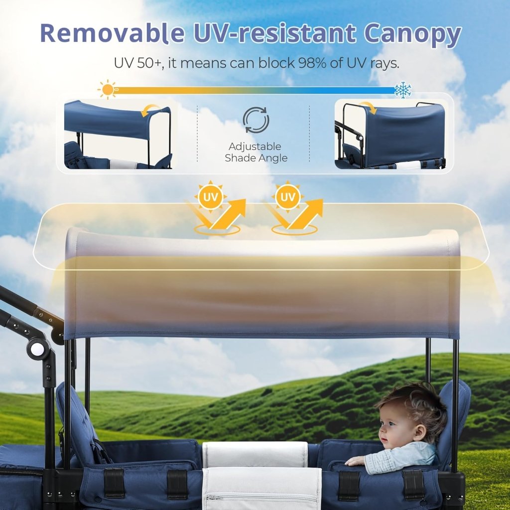 Stroller Wagon for Kids, Wagon Stroller Toddlers 2 Seaters, All - Terrain Baby Wagon Outdoor with Canopy, Parent Organizer, Adjustable Handle & Pull Bar for Infants and Toddlers, Gray - Wigtrends