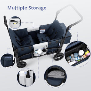 Stroller Wagon for Kids, Wagon Stroller Toddlers 2 Seaters, All - Terrain Baby Wagon Outdoor with Canopy, Parent Organizer, Adjustable Handle & Pull Bar for Infants and Toddlers, Gray - Wigtrends
