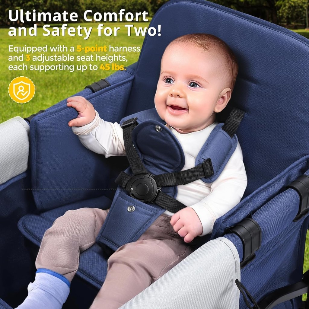 Stroller Wagon for Kids, Wagon Stroller Toddlers 2 Seaters, All - Terrain Baby Wagon Outdoor with Canopy, Parent Organizer, Adjustable Handle & Pull Bar for Infants and Toddlers, Gray - Wigtrends