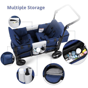 Stroller Wagon for Kids, Wagon Stroller Toddlers 2 Seaters, All - Terrain Baby Wagon Outdoor with Canopy, Parent Organizer, Adjustable Handle & Pull Bar for Infants and Toddlers, Gray - Wigtrends