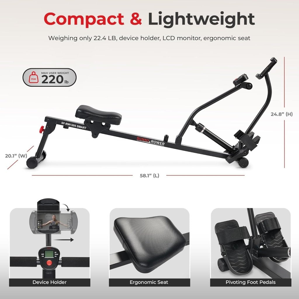 Sunny Health & Fitness Compact Adjustable Rowing Machine with 12 Levels of Resistance for Complete Body Workouts and Optional Free SunnyFit App Enhanced Connectivity - Wigtrends