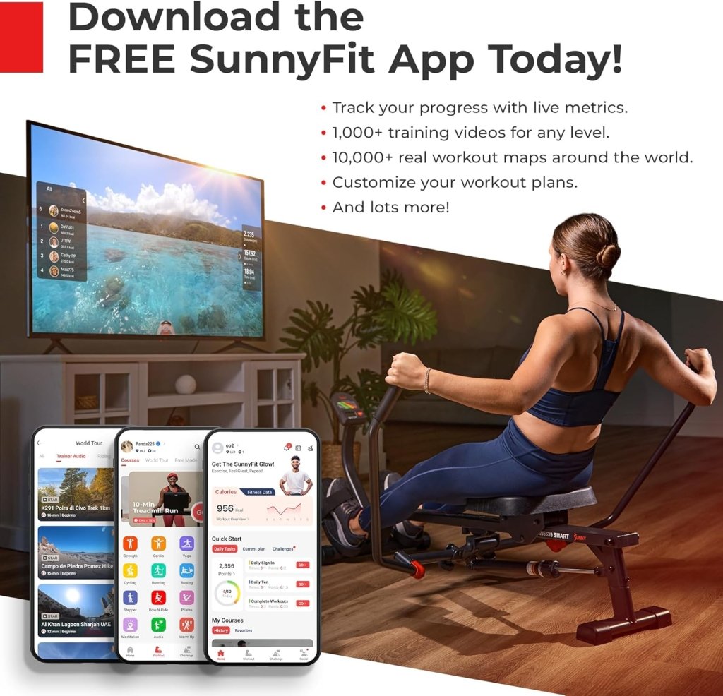 Sunny Health & Fitness Compact Adjustable Rowing Machine with 12 Levels of Resistance for Complete Body Workouts and Optional Free SunnyFit App Enhanced Connectivity - Wigtrends