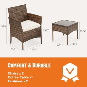 Sweetcripy Patio Furniture Set 3 Pieces, Outdoor Furniture with Soft Cushion and Glass Table, All Weather Manual Weaving Wicker Rattan Patio Chairs for Garden, Terrace, Porch(Black and Beige) - Wigtrends