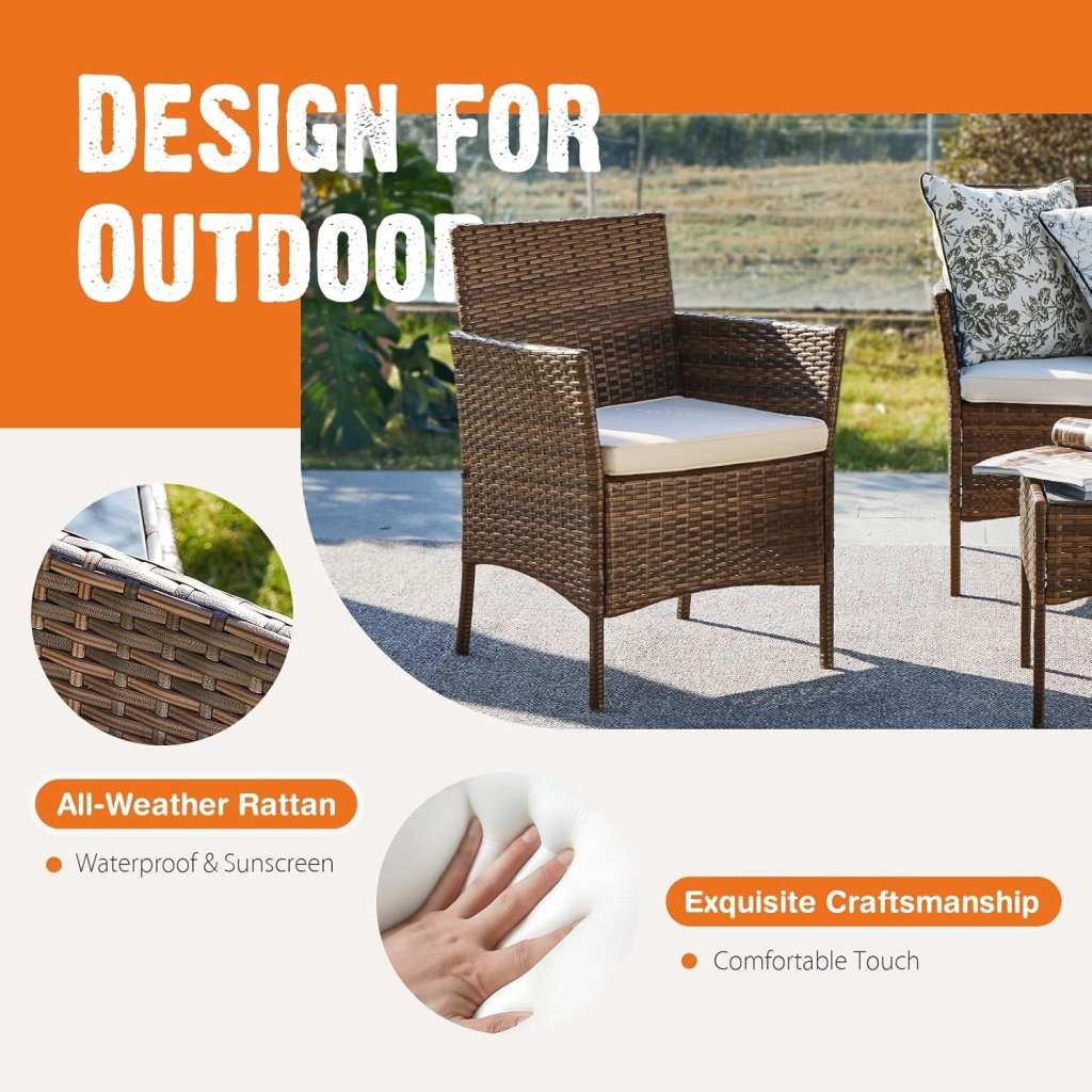 Sweetcripy Patio Furniture Set 3 Pieces, Outdoor Furniture with Soft Cushion and Glass Table, All Weather Manual Weaving Wicker Rattan Patio Chairs for Garden, Terrace, Porch(Black and Beige) - Wigtrends