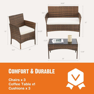 Sweetcripy Patio Furniture Set 3 Pieces, Outdoor Furniture with Soft Cushion and Glass Table, All Weather Manual Weaving Wicker Rattan Patio Chairs for Garden, Terrace, Porch(Black and Beige) - Wigtrends