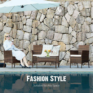 Sweetcripy Patio Furniture Set 3 Pieces, Outdoor Furniture with Soft Cushion and Glass Table, All Weather Manual Weaving Wicker Rattan Patio Chairs for Garden, Terrace, Porch(Black and Beige) - Wigtrends
